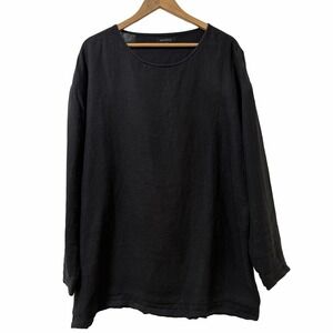 Black Ficus Womens 100% Linen Long Sleeve Top Size XL Black Lagenlook Coastal